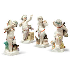 FOUR BERLIN PORCELAIN FIGURES OF PUTTI EMBLEMATIC OF THE ELEMENTS