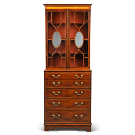 A GEORGE III SATINWOOD AND INDIAN ROSEWOOD MAHOGANY SMALL SECRETAIRE BOOKCASE - фото 1