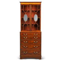 A GEORGE III SATINWOOD AND INDIAN ROSEWOOD MAHOGANY SMALL SECRETAIRE BOOKCASE