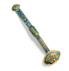 A CHINESE CLOISONNE ENAMEL AND GILT-BRONZE RUYI SCEPTRE