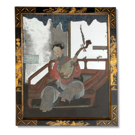 A NEAR PAIR OF CHINESE REVERSE-PAINTED MIRROR PICTURES - фото 2
