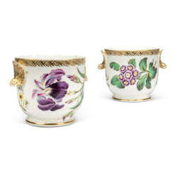 A PAIR OF DERBY PORCELAIN TWO-HANDLED BOTANICAL ICE-PAILS