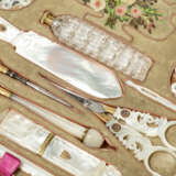 A PALAIS ROYAL MOTHER-OF-PEARL AND GLASS INSET GILTMETAL WORKBOX - photo 4