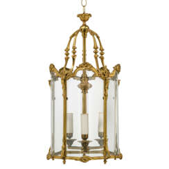 A LACQUERED BRASS HALL LANTERN 