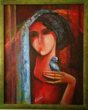 Painting “Girl with parrot”, Canvas, Acrylic paint, Contemporary art, Ukraine, 2017 - photo 1