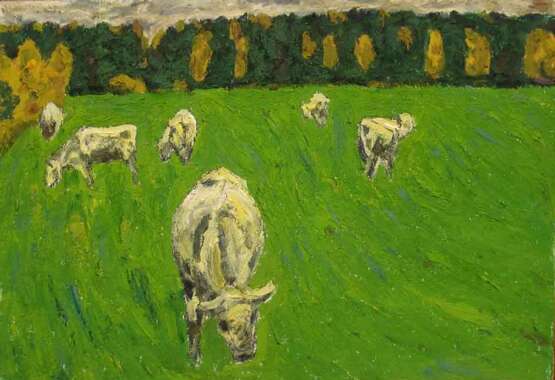 «Стадо ( Herd )» Картон Масляные краски Импрессионизм Пейзаж 1981 г. - фото 1