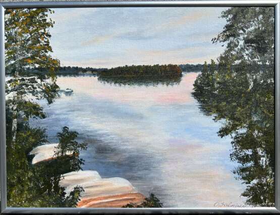 Gemälde „Sunset at Päijänne Lake“, acrylic on canvas, Acrylfarbe, Landschaftsmalerei, Finnland, 2022 - Foto 1