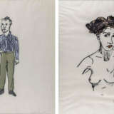 Paar Grafiken, weiblicher Halbakt und stehender Mann - photo 1