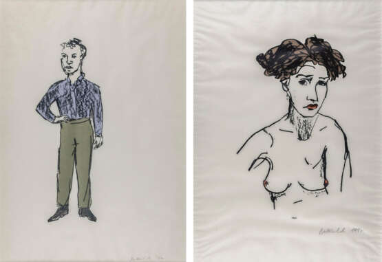 Paar Grafiken, weiblicher Halbakt und stehender Mann - Foto 1