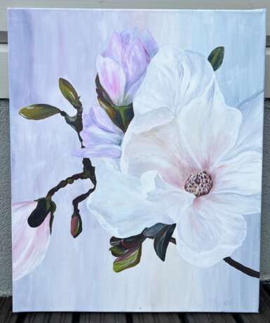 White Magnolia acrylic on canvas Acrylic paint floral Finland 2022 - photo 2