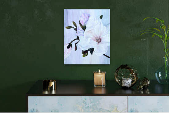 White Magnolia acrylic on canvas Peinture acrylique floral Finlande 2022 - photo 4