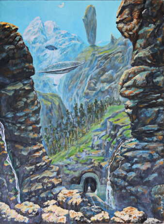 “The tunnel” Canvas Oil paint Surrealism Landscape painting 2014 - photo 1