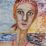 Oil painting “Девушка с гранатовыми бусами на море”, Canvas on the subframe, Paintbrush, Impressionist, Portrait, Ukraine, 2022 - photo 1