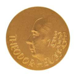 Theodor Heuss, Künstlermedaille (Albert Holl), 14,02 Gramm 986/1.000 GOLD legiert,