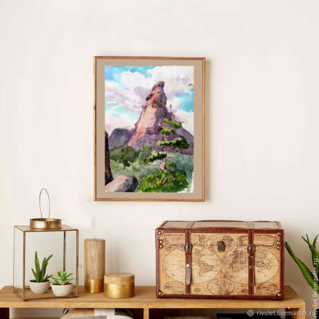 Gemälde, Картина акварель, пейзаж „Berg Okzhetpes“, Papier, Aquarell, Impressionismus, Berglandschaft, Russland, 2018г - Foto 4