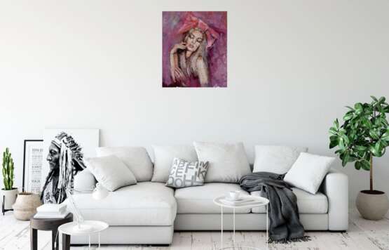 Pink Bow Öl auf Leinwand Pop Art Porträt Europa 2022 - Foto 2