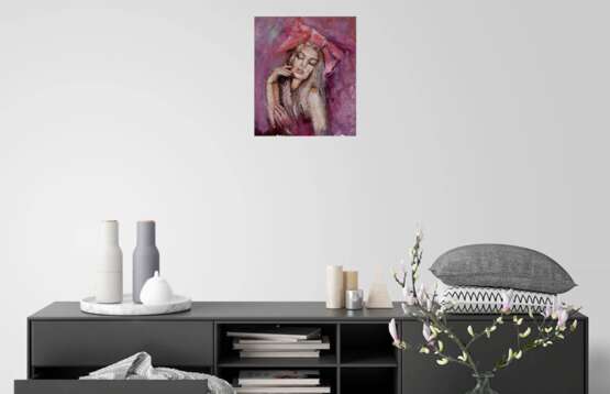 Pink Bow Öl auf Leinwand Pop Art Porträt Europa 2022 - Foto 4