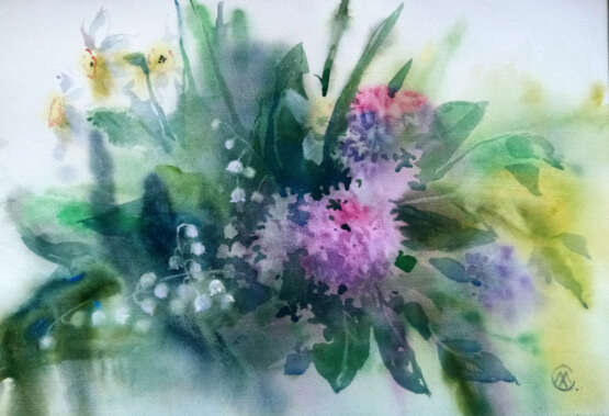 Весенний букет Papier aquarelle Aquarelle Impressionnisme Nature morte aux fleurs Russie 2022 - photo 1