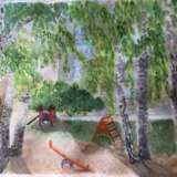 Акварельный рисунок «Зеленый дворик», Акварельная бумага, Акварельная живопись, Импрессионизм, Городской пейзаж, Россия, 2022 г. - фото 1