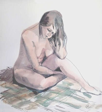 Watercolor drawing, Картина, акварель “Nude”, Paper, Watercolor, Figurative art, Genre Nude, Russia, 2021 - photo 1
