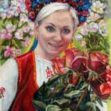 Портрет Ольги с букетом роз Масло на холсте на подрамнике Realismus Porträt Ukraine 2015 - Foto 1