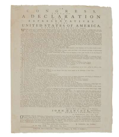 A Previously Unrecorded Copy of the Official Massachusetts printing of the Declaration of Independence | "these United Colonies are, and of Right ought to be, Free and Independent States" - Foto 1