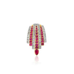 CARTIER RUBY AND DIAMOND CLIP BROOCH