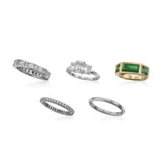 GROUP OF TIFFANY & CO. PLATINUM, DIAMOND AND TOURMALINE RINGS