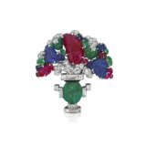 ART DECO MULTI-GEM AND DIAMOND BROOCH - photo 1