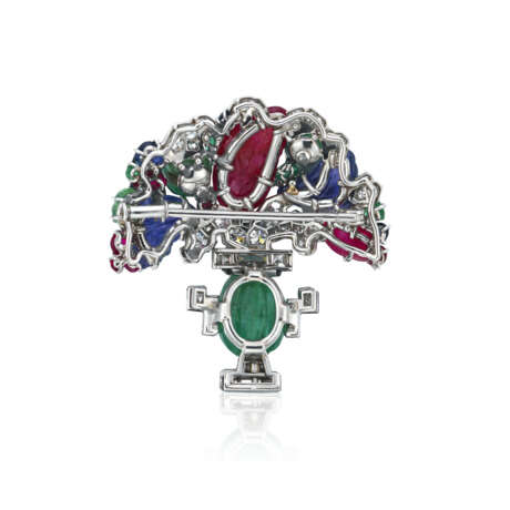 ART DECO MULTI-GEM AND DIAMOND BROOCH - Foto 2