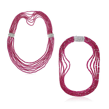 TWO RUBY AND DIAMOND NECKLACES - photo 1