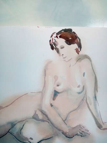 Обнаженная акварелью "Пластика" Paper Watercolor Impressionism Nude art Russia 2022 - photo 4