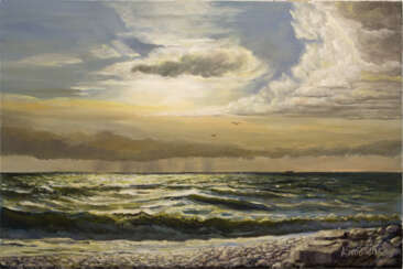 "Море, солнце, облака" картина маслом.