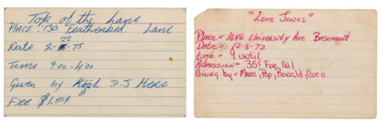 THREE INDEX CARD INVITATIONS INCLUDING TWO FOR A 1975 KOOL HERC PARTY - фото 3