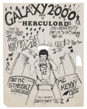 THREE FLYERS FOR DJ KOOL HERC AND THE HERCULORDS AT GALAXY 2000 AND RELATED EPHEMERA - фото 3