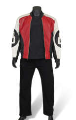 HUDSON OUTERWEAR RED, WHITE AND BLACK LEATHER JACKET, 1990
