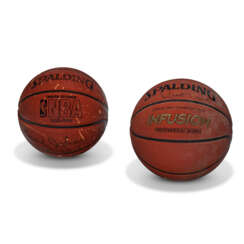 TWO SPALDING BASKETBALLS, ONE SIGNED