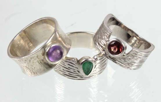 3 Farbstein Ringe, Silber - photo 1