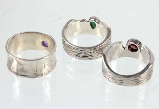 3 Farbstein Ringe, Silber - photo 2