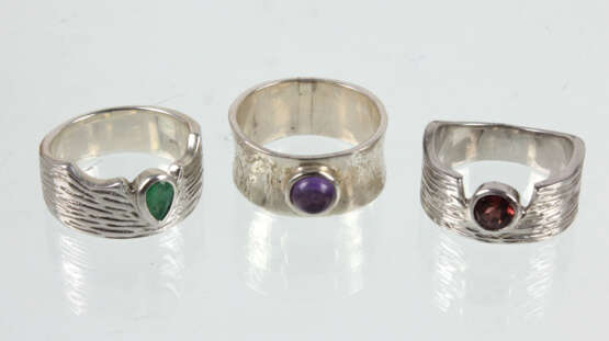 3 Farbstein Ringe, Silber - photo 3