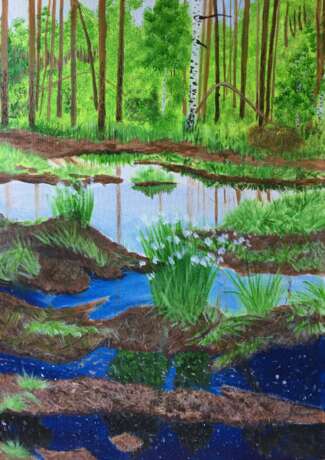 Приветливое тюменское болотце акрил на холсте на картоне Peinture à l'acrylique Impressionnisme пейзаж лесное болотце Тюмень 2022 - photo 1