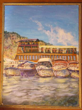 Gemälde „Boote“, Hartfaserplatte, Acrylfarbe, Klassizismus, Marinemalerei, Russland, 2020 - Foto 1