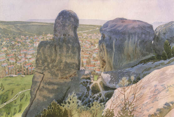 акварель “Стражи города.”, Paper, Watercolor, Realist, Landscape painting, Russia, 2001 - photo 1