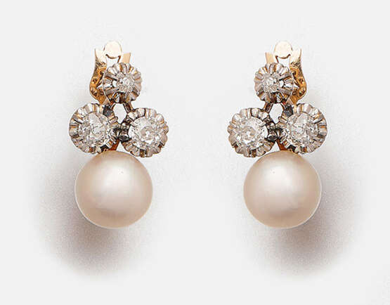 Paar elegante Perl-Diamantohrringe - фото 1