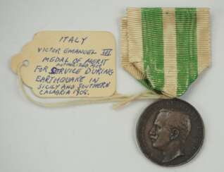 Italien: Erinnerungsmedaille an das Erdbeben in Kalabrien und Sizilien am 28. Dezember 1908, in Silber.