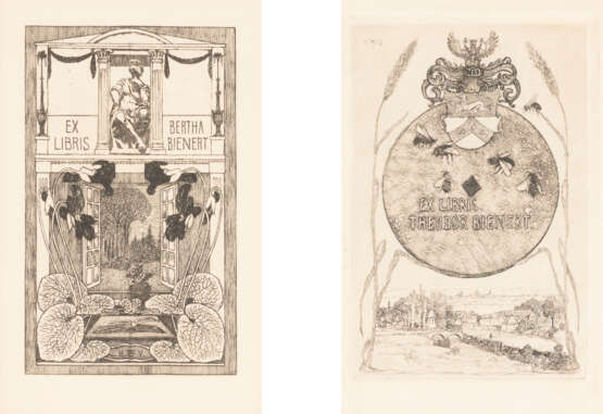 HEINRICH VOGELER ZWEI EX-LIBRIS: EX LIBRIS THEODOR BIENERT (1899) UND EX LIBRIS BERTHA BIENERT (1901) - Foto 1