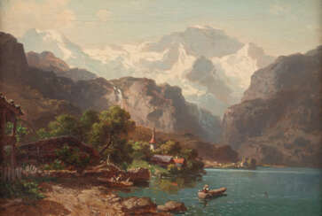 JOSEPH NIKLAUS BÜTLER PARTIE AM THUNERSEE MIT BLICK AUF DIE JUNGFRAU