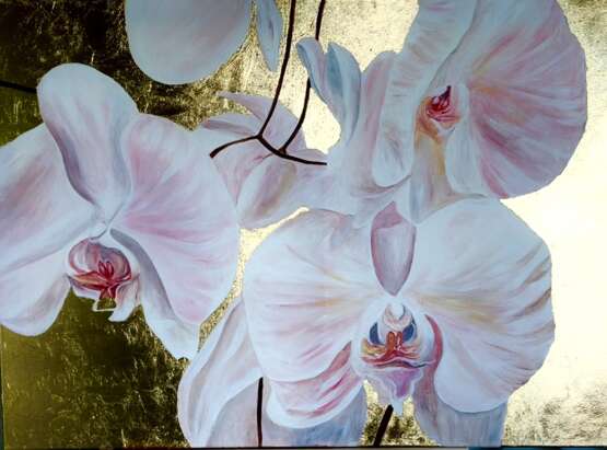 Orchids on Gold acrylic on canvas Акриловые краски abstract Финляндия 2022 г. - фото 1