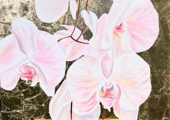 Orchids on Gold acrylic on canvas Акриловые краски abstract Финляндия 2022 г. - фото 2