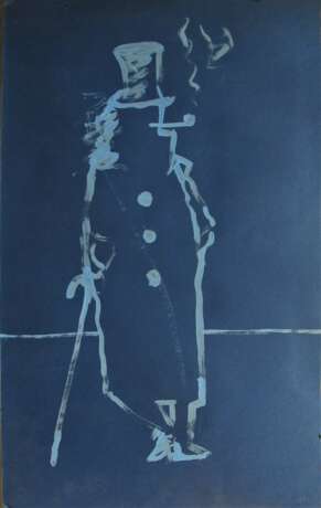 picture “Blue silhouette”, arlilic on paper, Hand graphic, Contemporary realism, philosophical theme, Ukraine, 2022 - photo 1